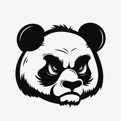 Angry Panda Head - Black & White Vector Image