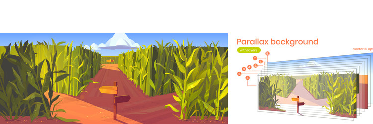 parallax background cornfield with road pointers vector image