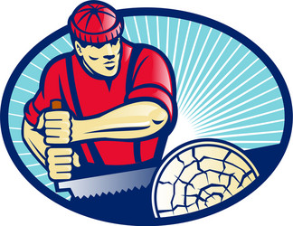Lumberjack lean on the wood log Royalty Free Vector Image