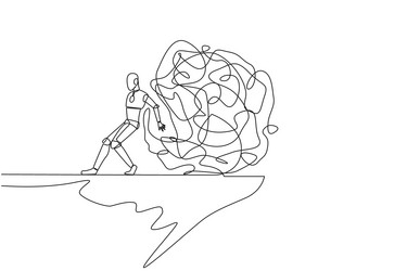 single continuous line drawing robot pushes vector image