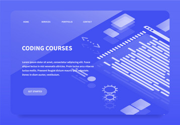 isometric concept landing page coding courses vector image