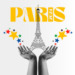 hands hold the eiffel tower for olympic games vector image