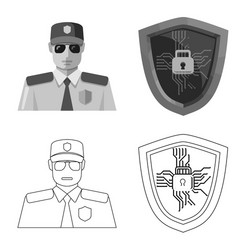 isolated object of virus and secure sign set vector image