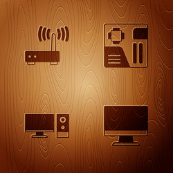 set computer monitor screen router and wi-fi vector image