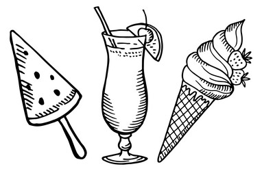 summer deserts sketch sweet drink and ice cream vector