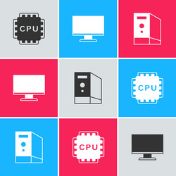 set processor with cpu computer monitor screen vector image