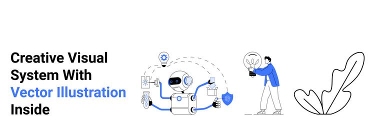 robot interacting with data and user generating vector image