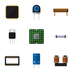 flat icon device set of mainframe resistor cpu vector image