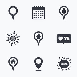 Map pointer icons home food and user location vector