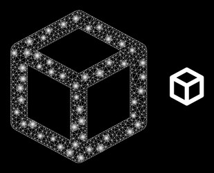 mesh net cube ribs with light network dots vector image
