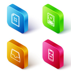 set isometric line delete file document hard disk vector image