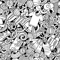 Sports hand drawn doodles seamless pattern line vector