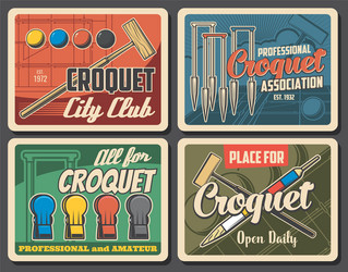 Croquet game sport club retro posters vector