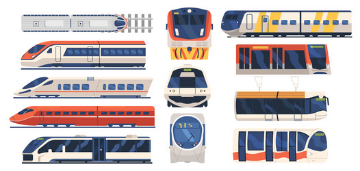 set train tram and metro front side view vector