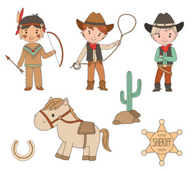 cowboy boy with lasso native american and horse vector