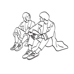 line art couple lovers in coat sitting vector