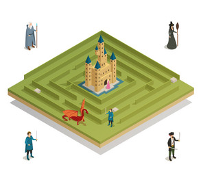 fairy tale game isometric composition vector