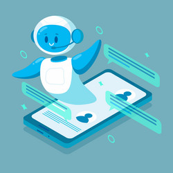 Smiling chat bot character robot helping solve vector