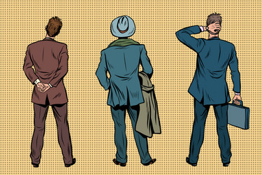 Three retro businessman standing back vector