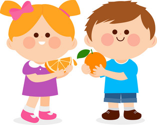 Children eating oranges vector