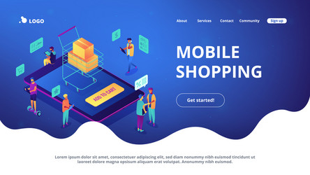 Isometric mobile shopping online landing page vector