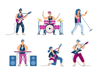 Rock musician playing bass guitar flat Royalty Free Vector