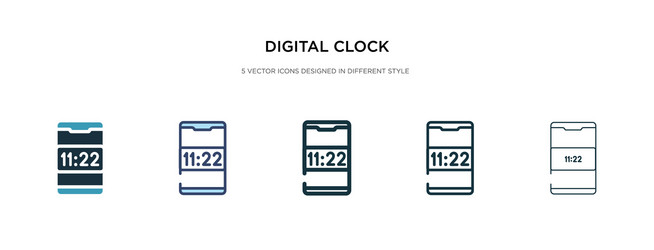 Digital clock icon in different style two vector