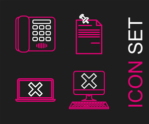 set line computer with keyboard and x mark laptop vector image