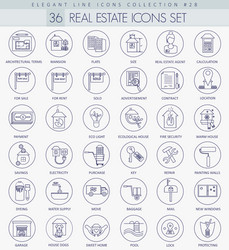 real estates outline icon set elegant thin vector