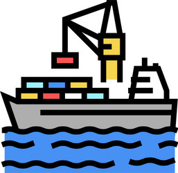 containers loading on ship in port color icon vector