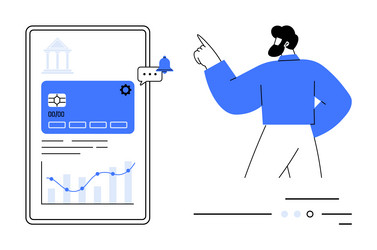 man interacting with digital financial data vector image