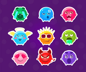 Cute funny monsters stickers with different vector