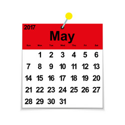 Leaf calendar 2017 with the month of may vector