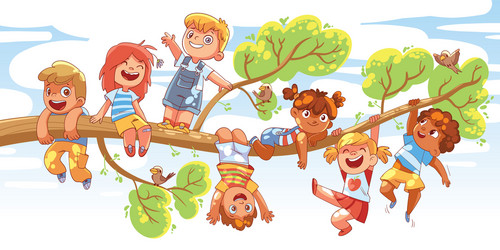 Playground children happily jump on flower Vector Image