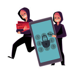 Hacker cracking smartphone breaking pin code vector