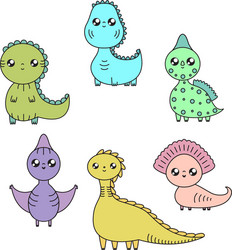 cawaii dinosaurs set cartoon characters vector