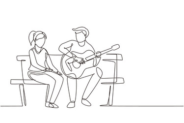 Couple on Bench - Line Art Vector Image