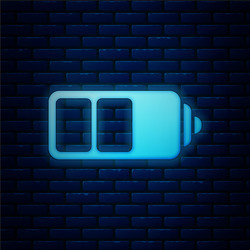 Glowing neon battery charge level indicator icon vector