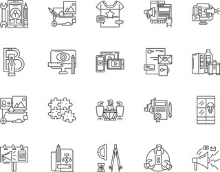 Agile development line icons signs set vector