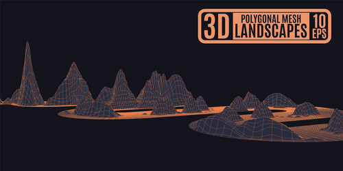 Orange futuristic landscape on black volumetric vector