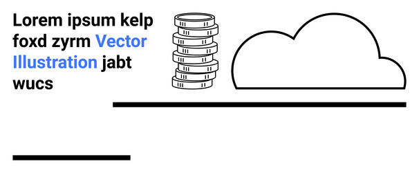 stack of coins next to a cloud shape with simple vector image