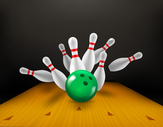 billiard skittles and green ball on bowling vector