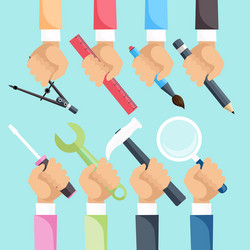 Hands with construction tools Royalty Free Vector Image