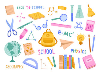 school bundle learning and studying objects vector