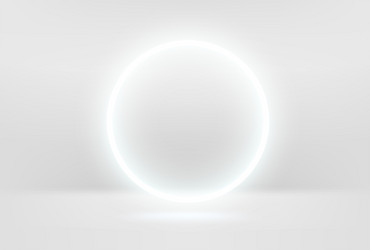 Illuminated white room with round neon light vector