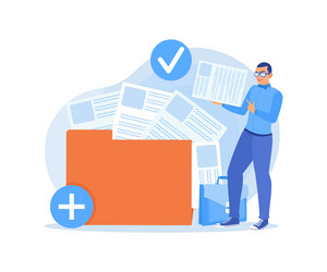 man holding paper document save files in large vector image