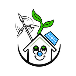 Green eco house funny cartoon clean energy concept vector