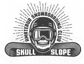 snowboarding retro logo with skull in helmet Vector Image