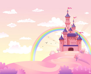 Castle of princess fantasy flying palace in pink Vector Image