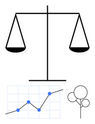 balance scale with line graph and abstract tree vector image